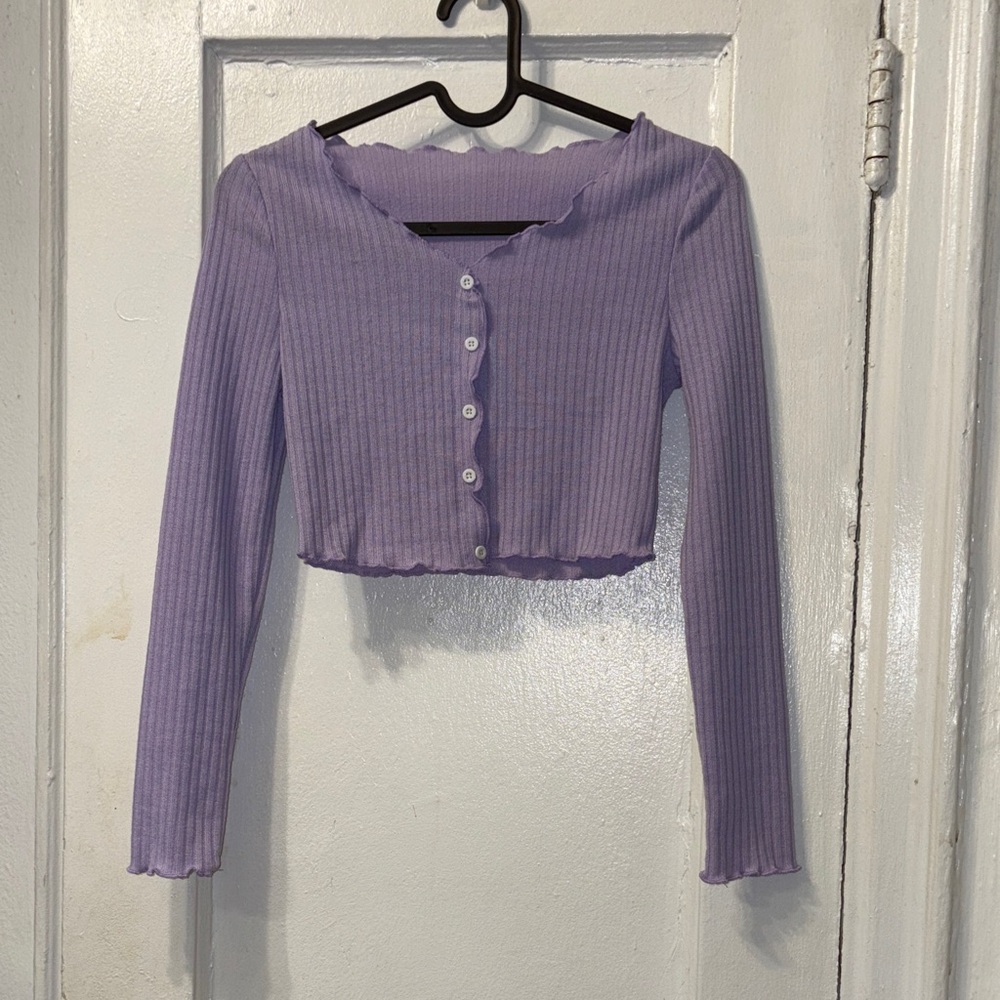SHEIN Lavender Ribbed Long Sleeve Crop Top
